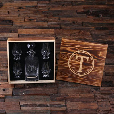 Personalized Wooden Decanter Set With Four Whiskey Glasses