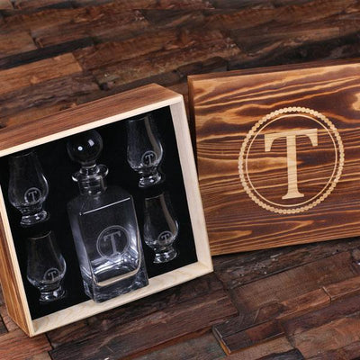 Personalized Wooden Decanter Set With Four Whiskey Glasses
