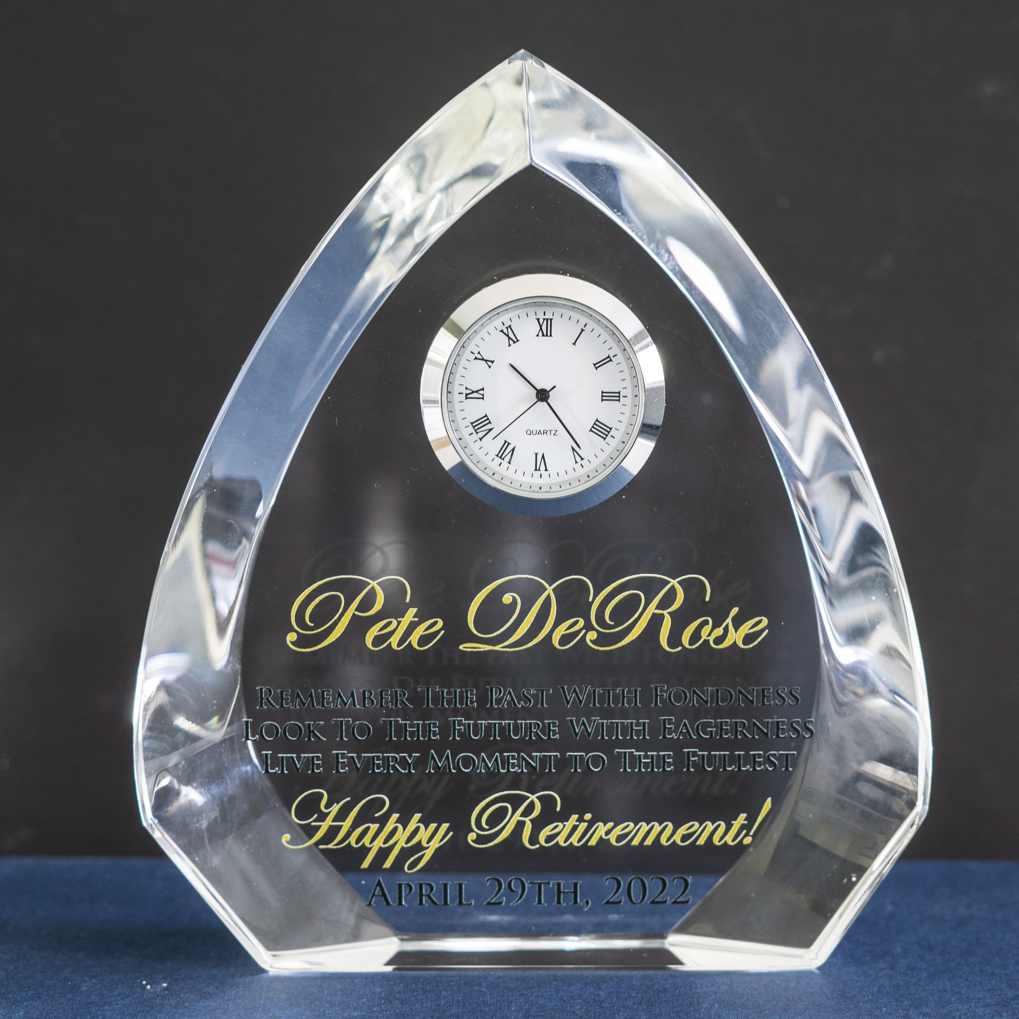 Retirement Gift Arched Crystal Clock